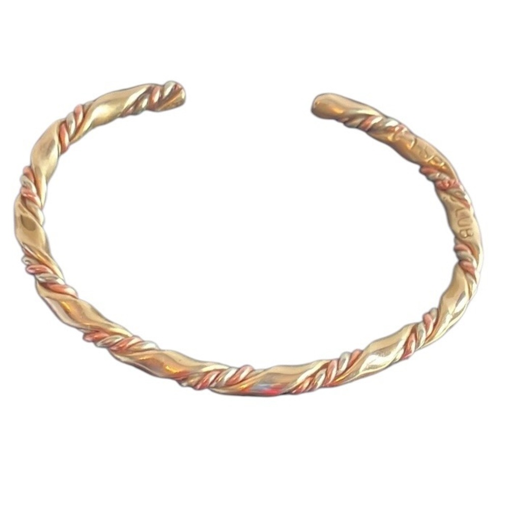 Vintage brass, copper and silver tone twisted bracelet